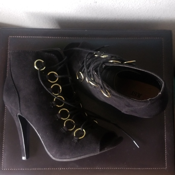 Just Fab Black and Gold Suede Peep toe Booties - Picture 4 of 4